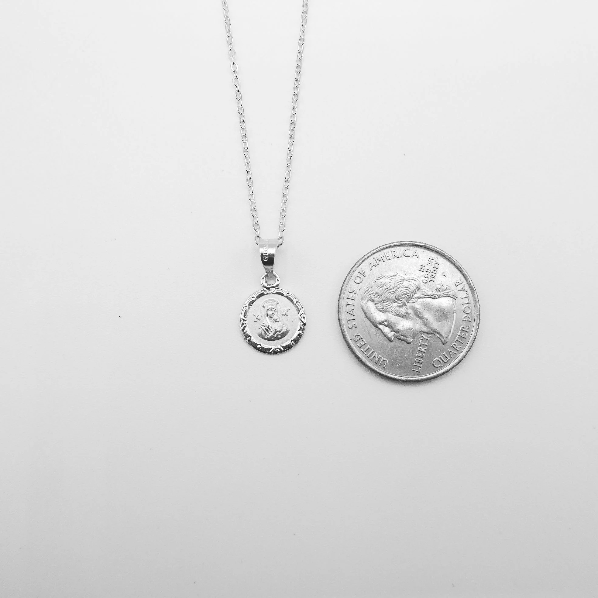 Silver Our Lady of Perpetual Help Medal Mini Round Floral Necklace 18-inch - Image 2
