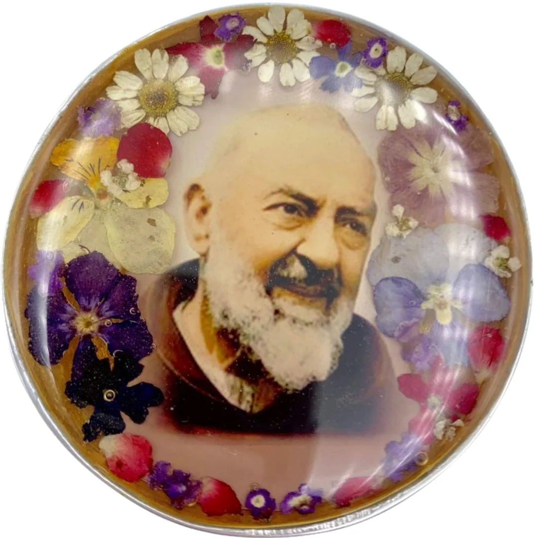 Padre Pio Rosary Box w/ Pressed Flowers 2.9" x 1.5" x 2" - Image 4