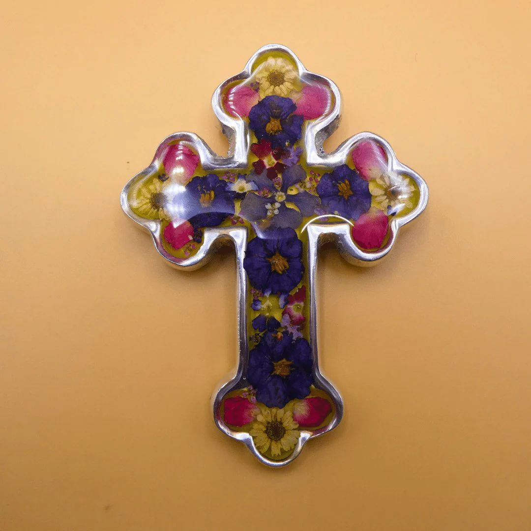 Small Baroque Cross w/ Pressed Flowers 4.5" - Image 11
