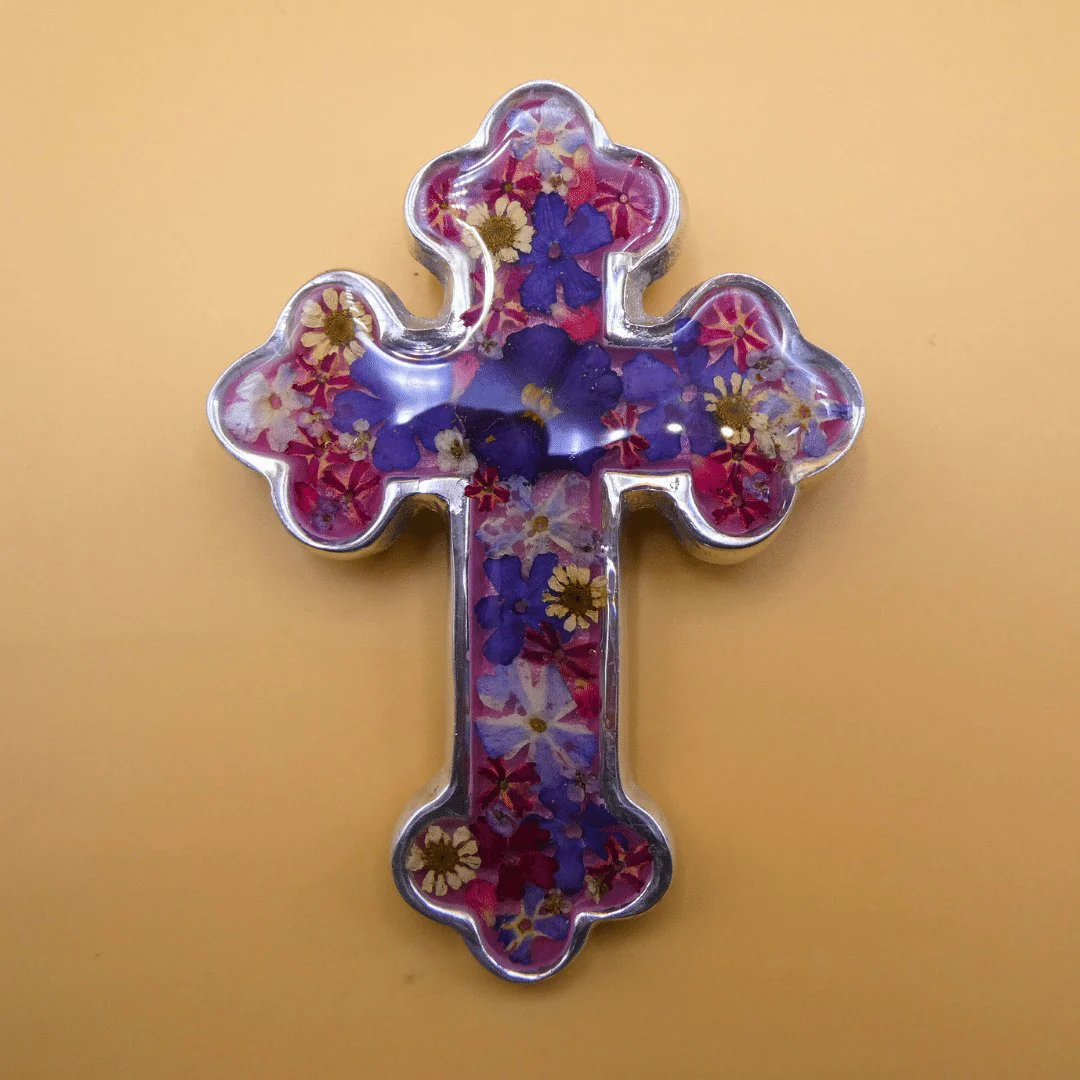 Small Baroque Cross w/ Pressed Flowers 4.5" - Image 13