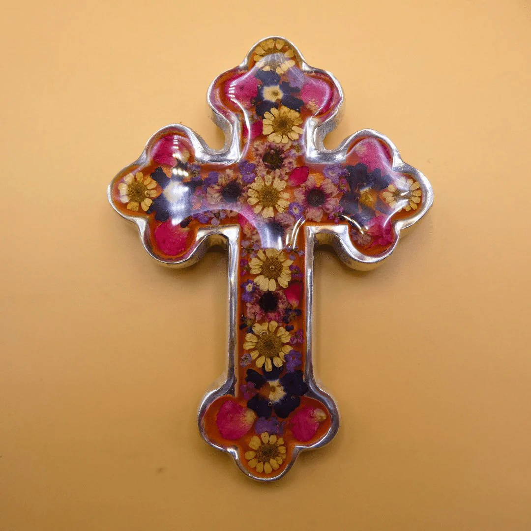 Small Baroque Cross w/ Pressed Flowers 4.5" - Image 14