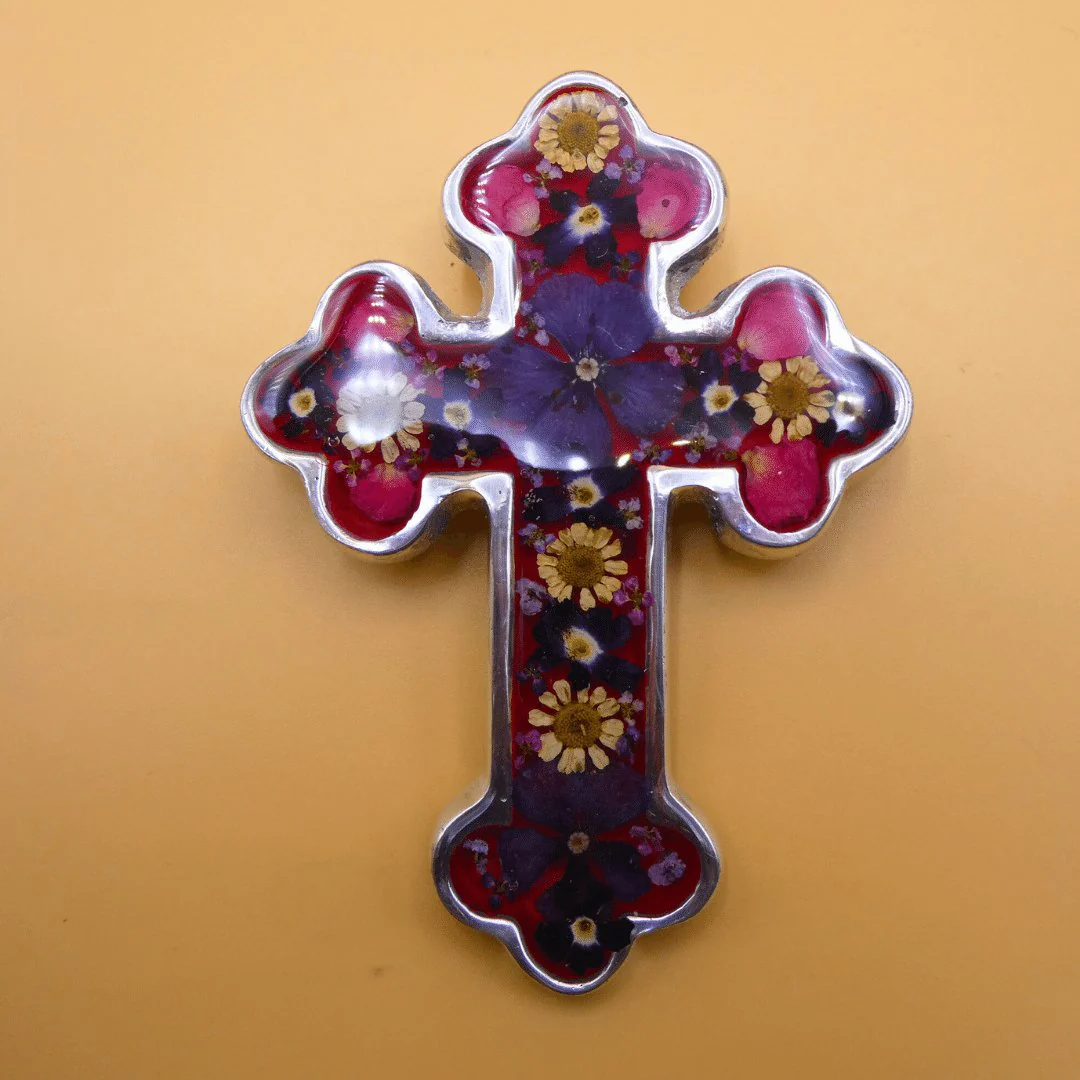 Small Baroque Cross w/ Pressed Flowers 4.5" - Image 15