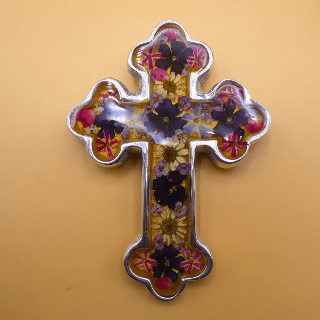 Small Baroque Cross w/ Pressed Flowers 4.5" - Image 16