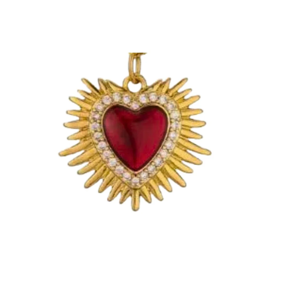 Gold-Plated Sacred Heart Earrings with White Zirconia | Red Heart Earrings - Image 9
