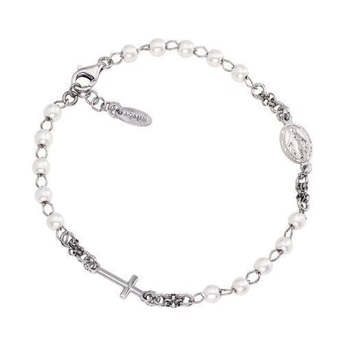 Silver Rosary bracelet w/ Pearls 7.5