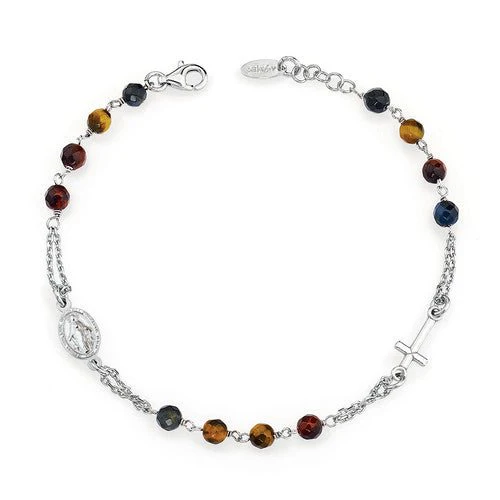 Silver Rosary bracelet w/ Tigers Eyes 7.5