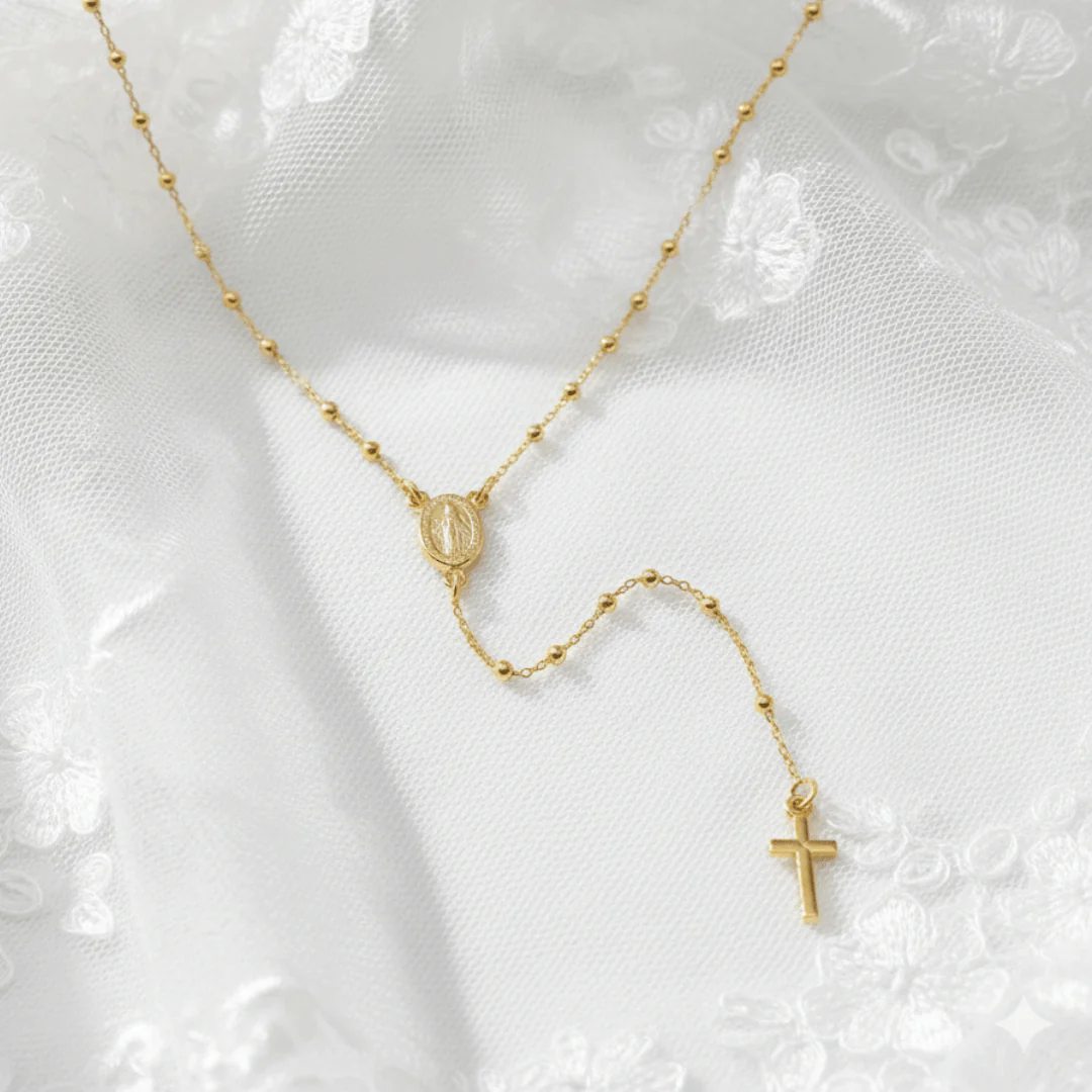 Gold Vermeil Rosary Necklace with Miraculous Medal | Made in Italy (18") - Image 3