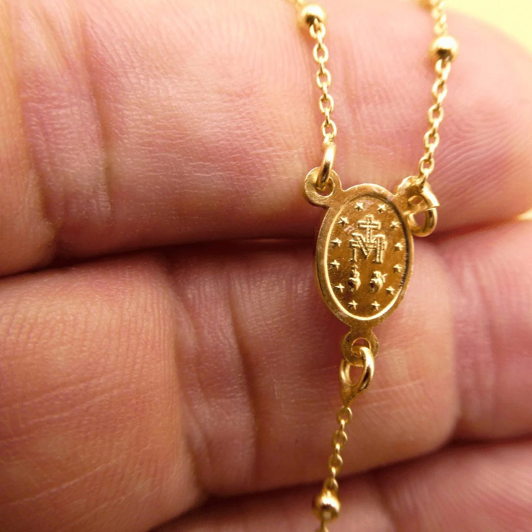 Gold Vermeil Rosary Necklace with Miraculous Medal | Made in Italy (18") - Image 4