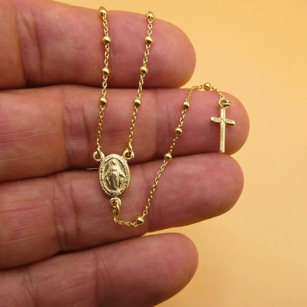 Gold Vermeil Rosary Necklace with Miraculous Medal | Made in Italy (18") - Image 5