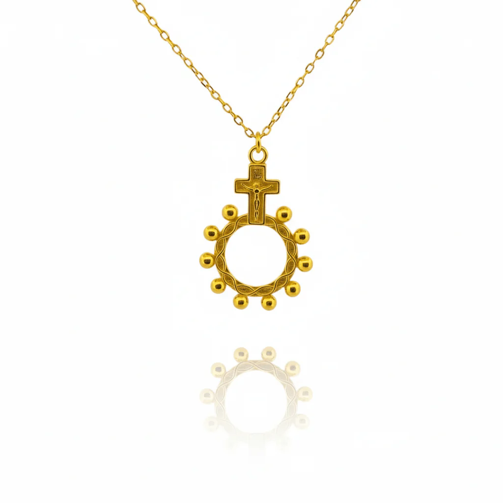 Gold Vermeil Rosary Ring Necklace 18"