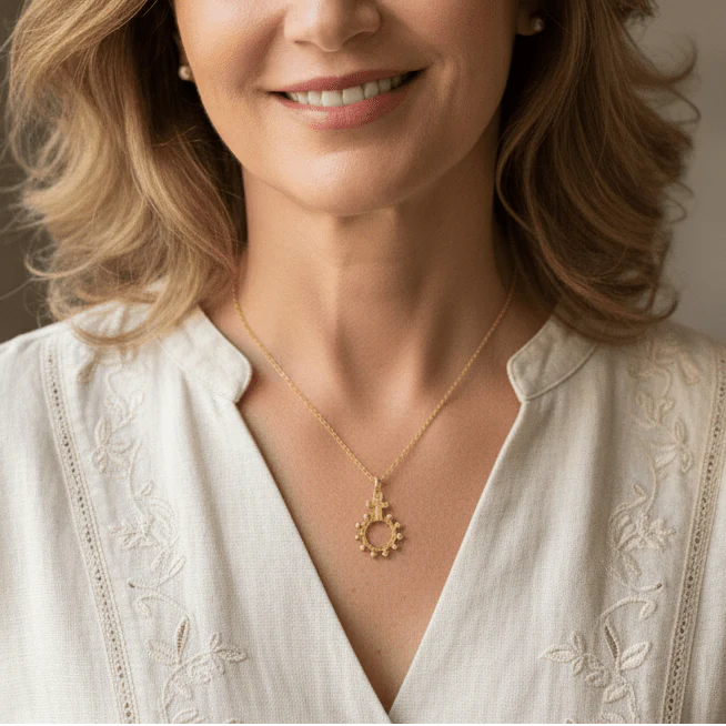 Gold Vermeil Rosary Ring Necklace 18" - Image 2