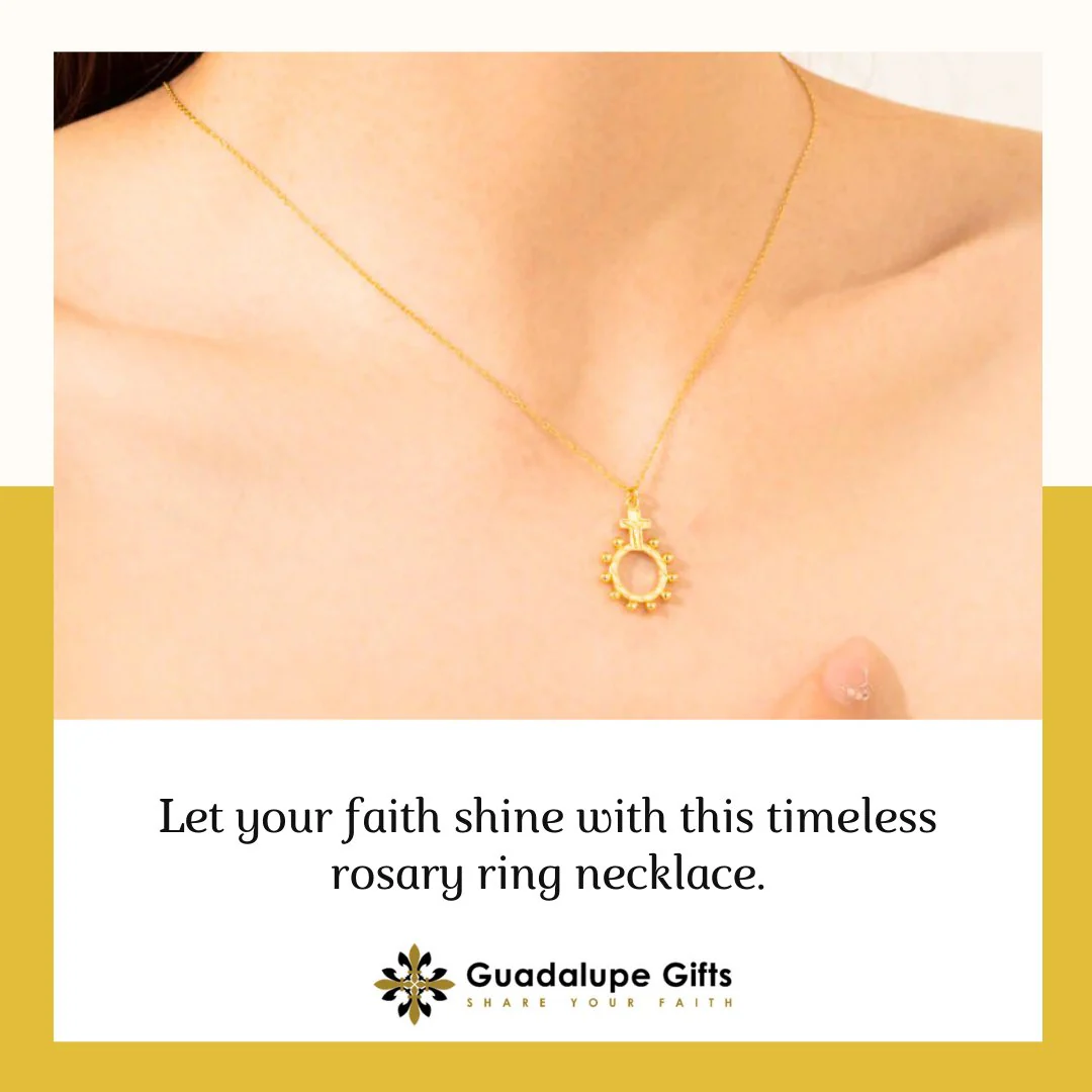 Gold Vermeil Rosary Ring Necklace 18" - Image 3