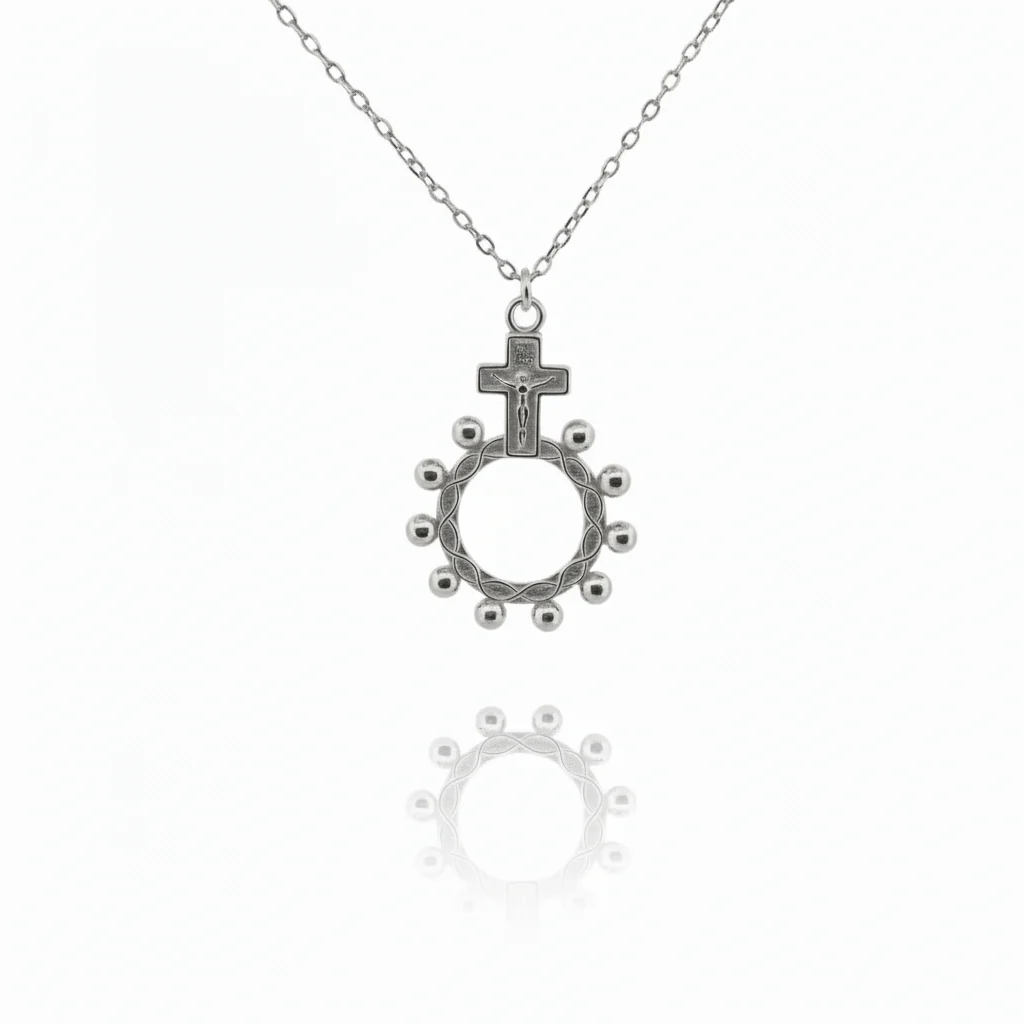 Gold Vermeil Rosary Ring Necklace 18" - Image 7