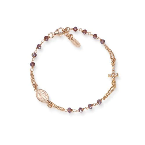 Rose Gold Vermeil Rosary Bracelet w/ Purple Crystals 7.5