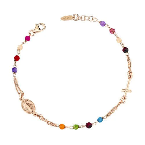 Rose Gold Vermeil Rosary Multicolor Bracelet w/ Jades 7.5