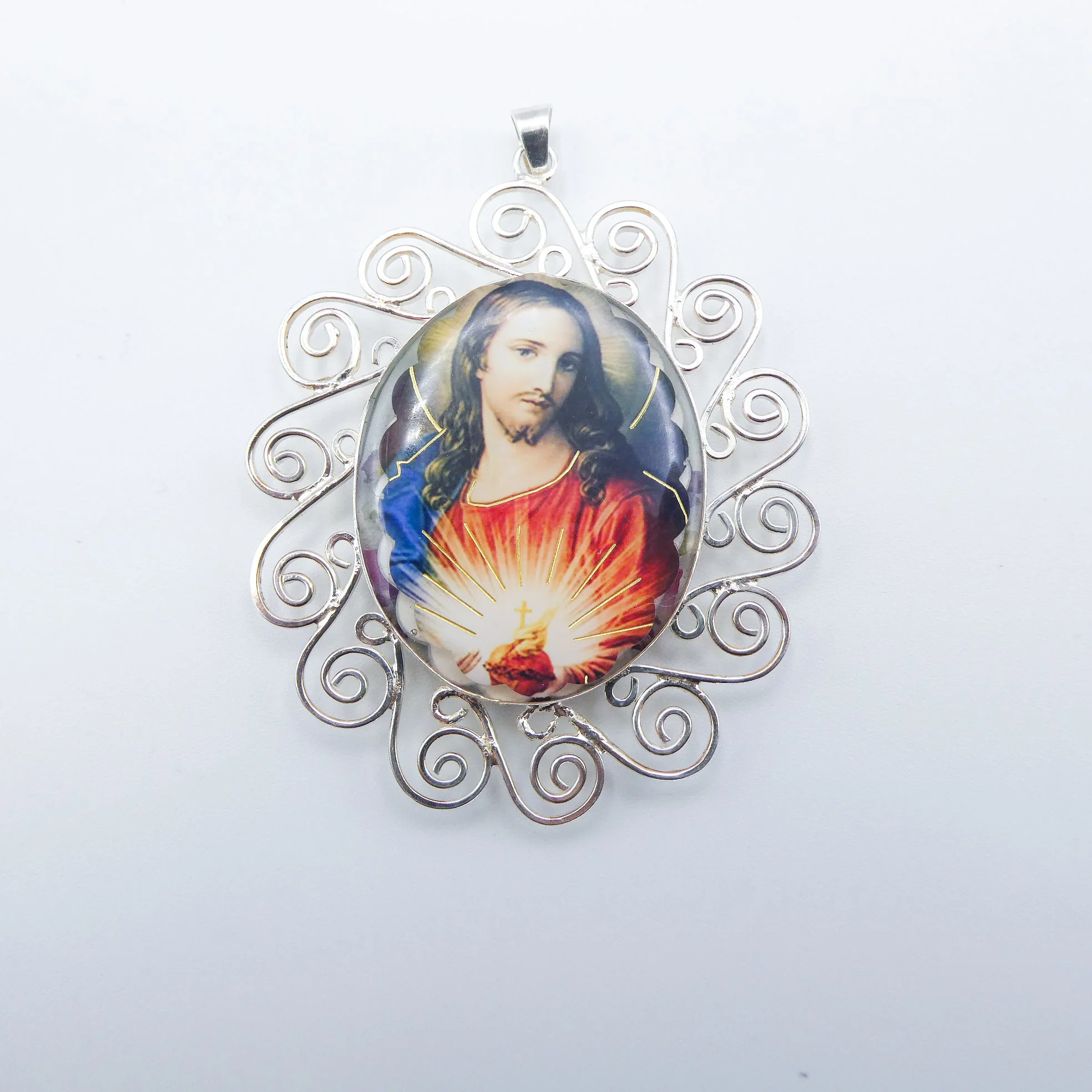 Sacred Heart Baroque Necklace w/ Pressed Flowers 18-inch - Image 3