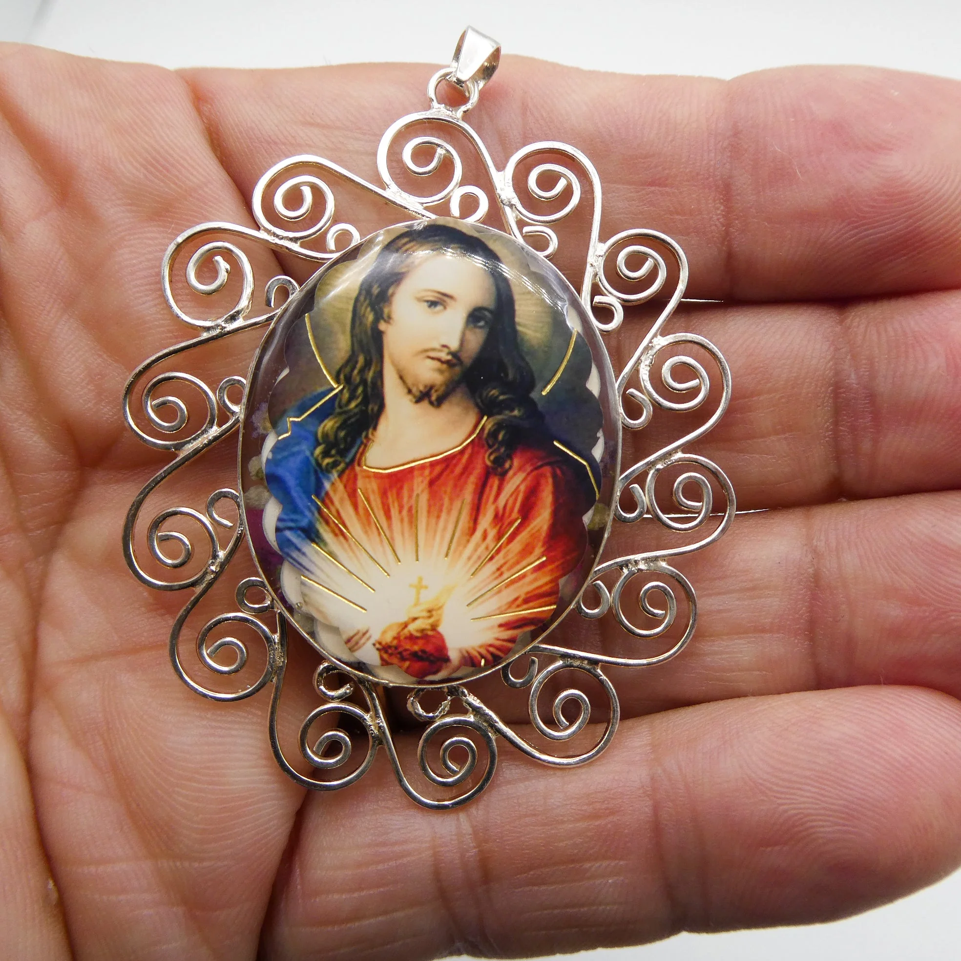 Sacred Heart Baroque Necklace w/ Pressed Flowers 18-inch - Image 6