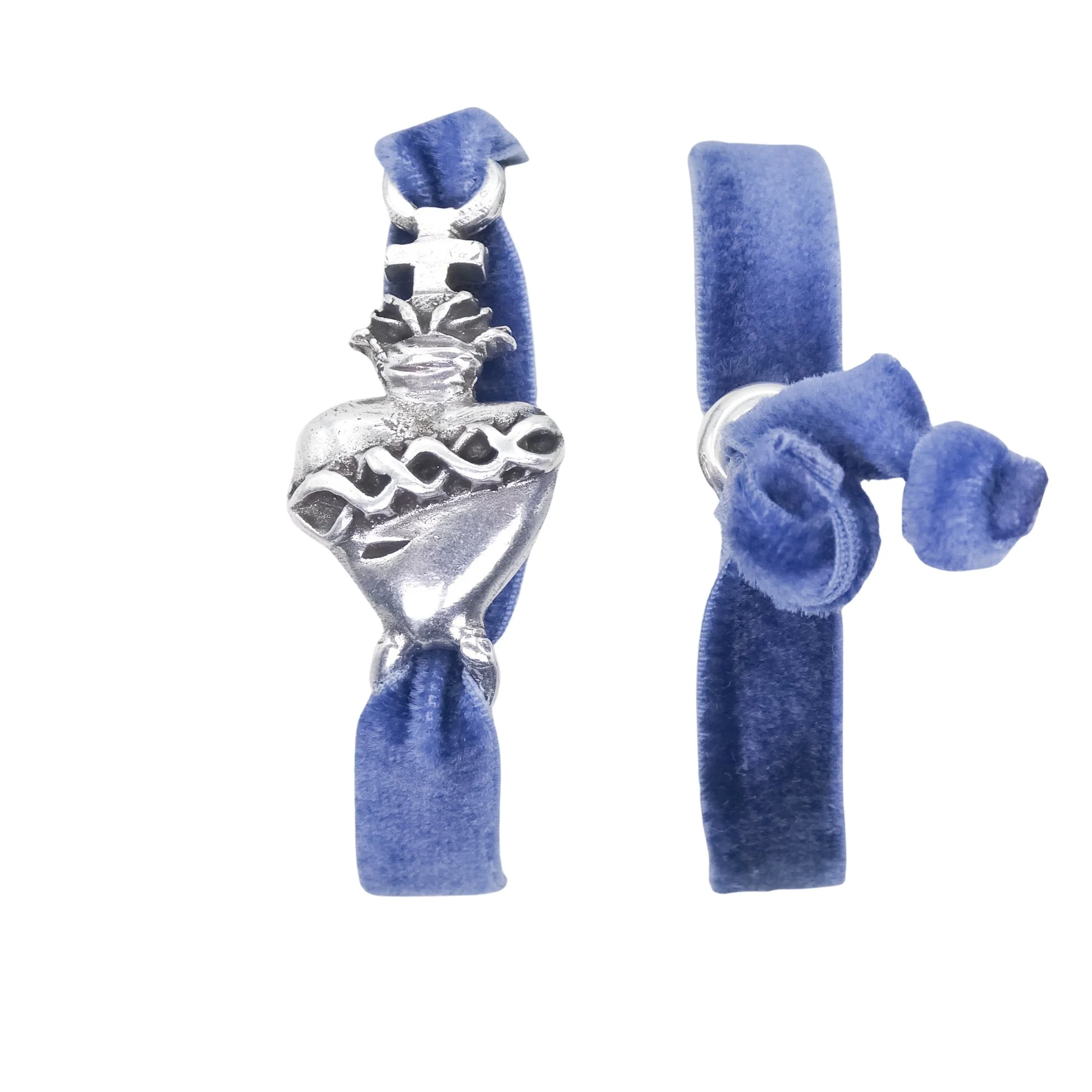 Silver-Plated Sacred Heart (Detente) Shaped Velvet Bracelet 7.5-inch - Image 5