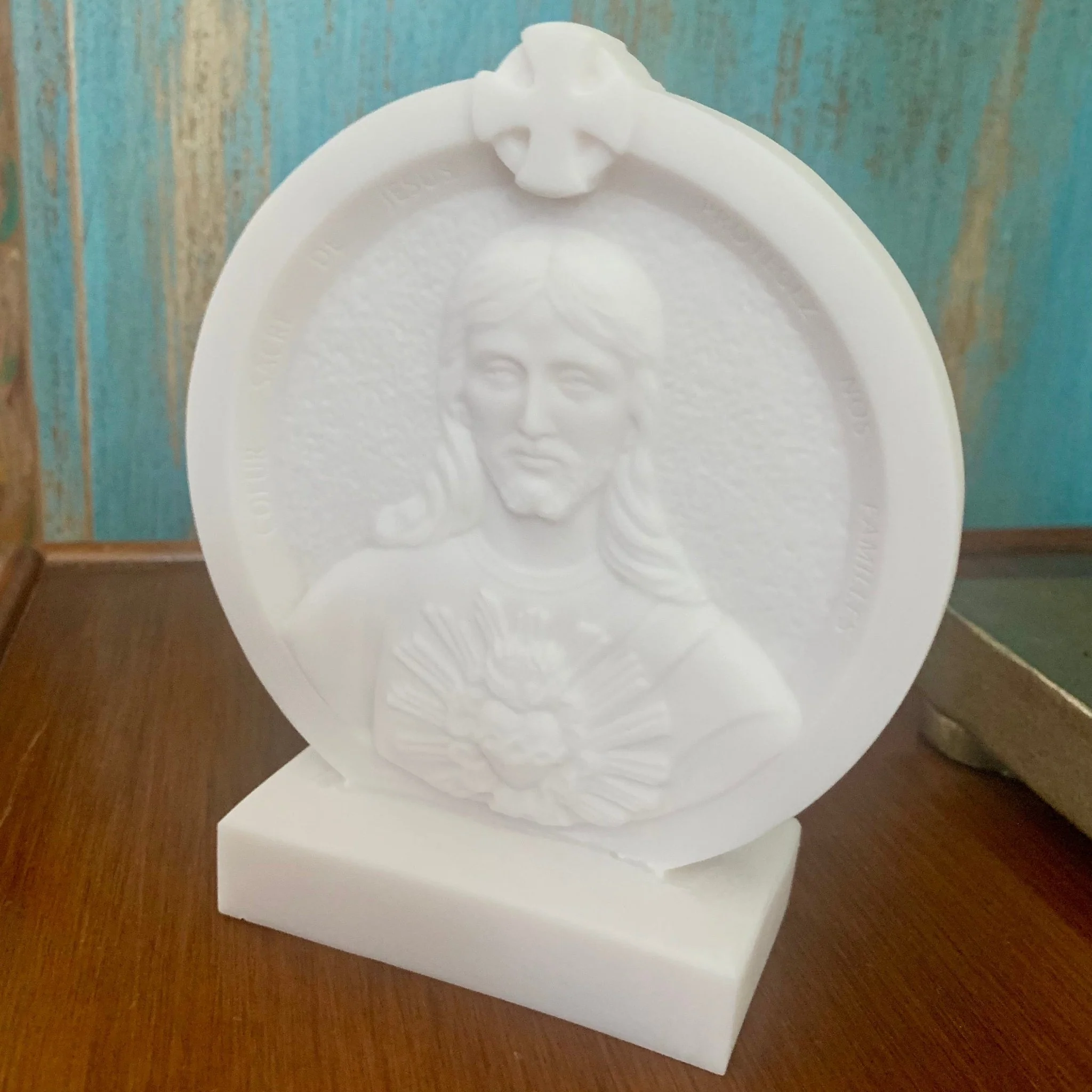 Alabaster Sacred Heart of Jesus Plaque 3.5" - Image 4