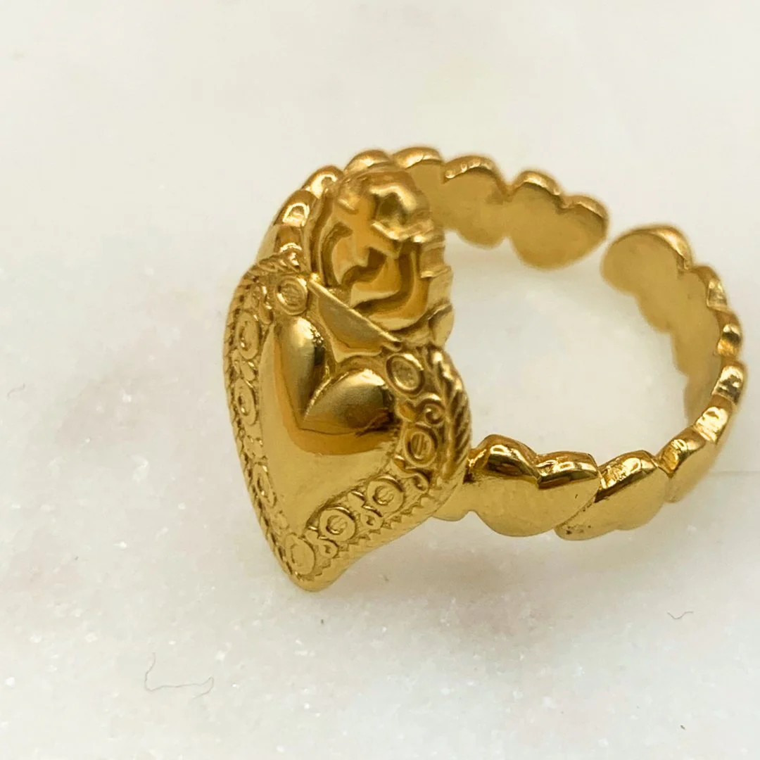 Gold Vermeil Adjustable Sacred Heart Ring - Image 3