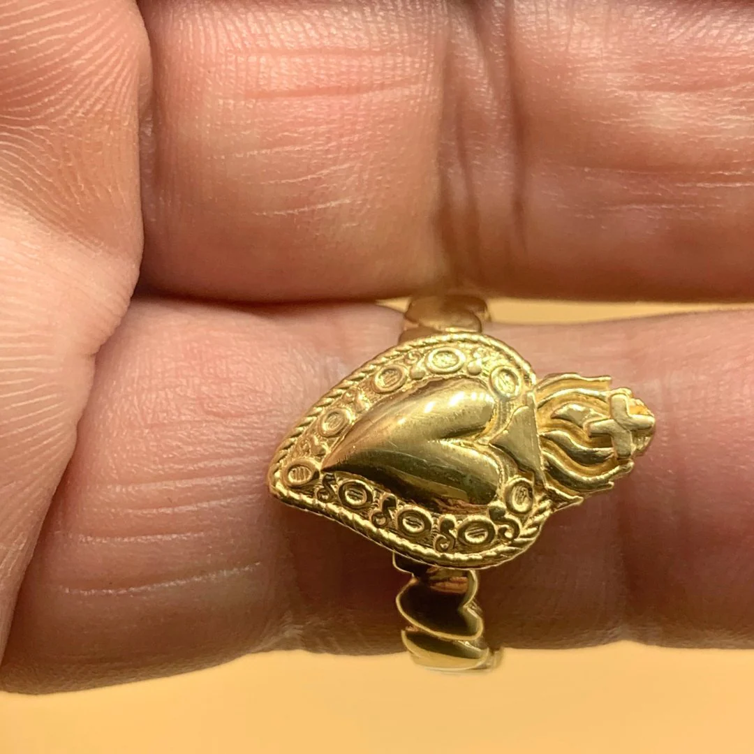 Gold Vermeil Adjustable Sacred Heart Ring - Image 4