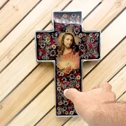 Sacred Heart Grand Wall Cross w/ Pressed Flowers 11" - Image 7