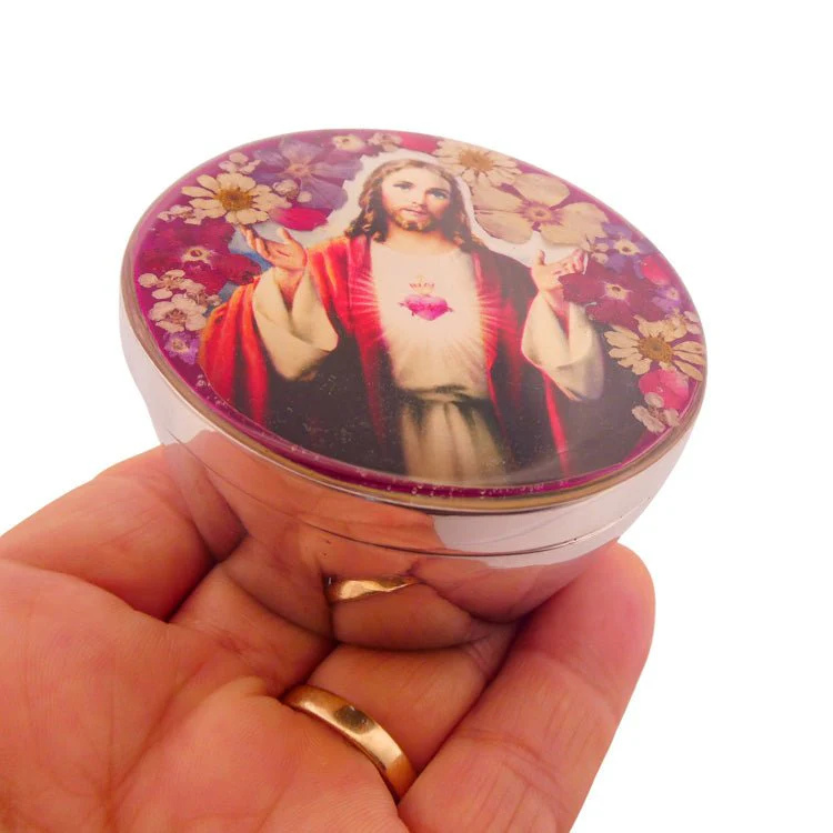 Sacred Heart Rosary Box w/ Pressed Flowers 2.9" x 1.5" x 2" - Image 3