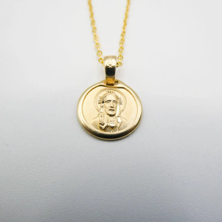 Gold Sacred Heart Round Necklace 18-inch - Image 3
