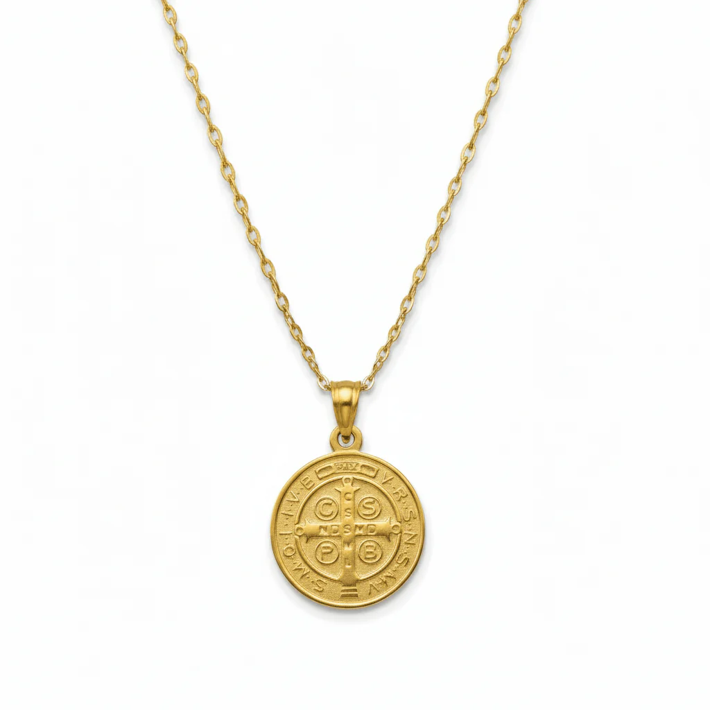 Gold Saint Benedict Medal Necklace 18-inch - Image 2