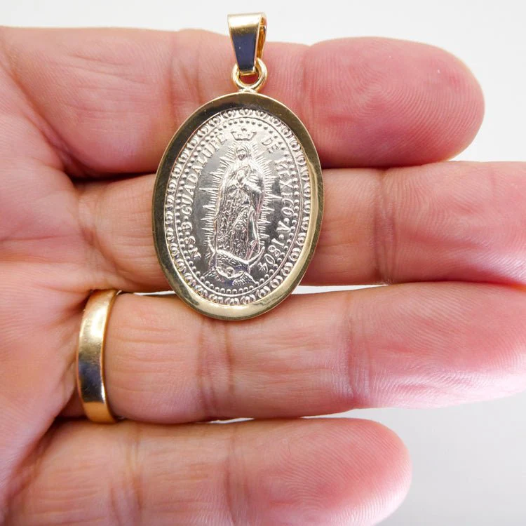 Sterling Silver Our Lady of Guadalupe Medal with 14k Gold Bezel — 1.2” × 0.9” - Image 5