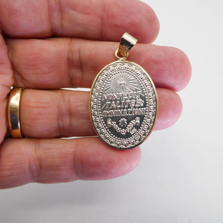 Sterling Silver Our Lady of Guadalupe Medal with 14k Gold Bezel — 1.2” × 0.9” - Image 6