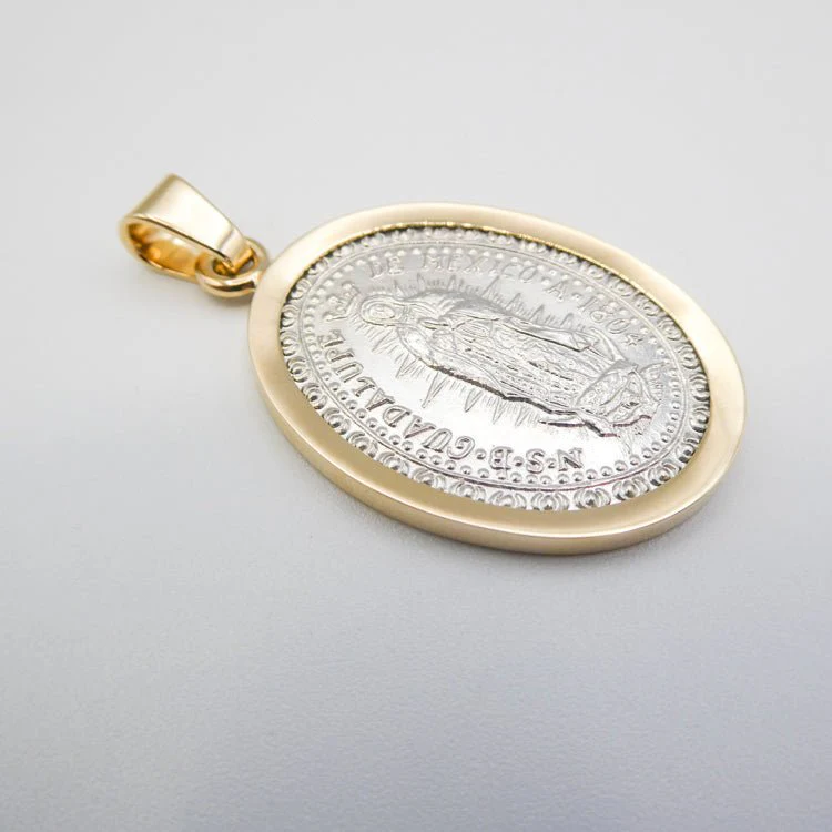 Sterling Silver Our Lady of Guadalupe Medal with 14k Gold Bezel — 1.2” × 0.9” - Image 7