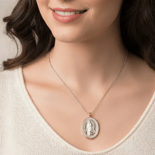 Sterling Silver Our Lady of Guadalupe Medal with 14k Gold Bezel — 0.9” × 0.8” - Image 5