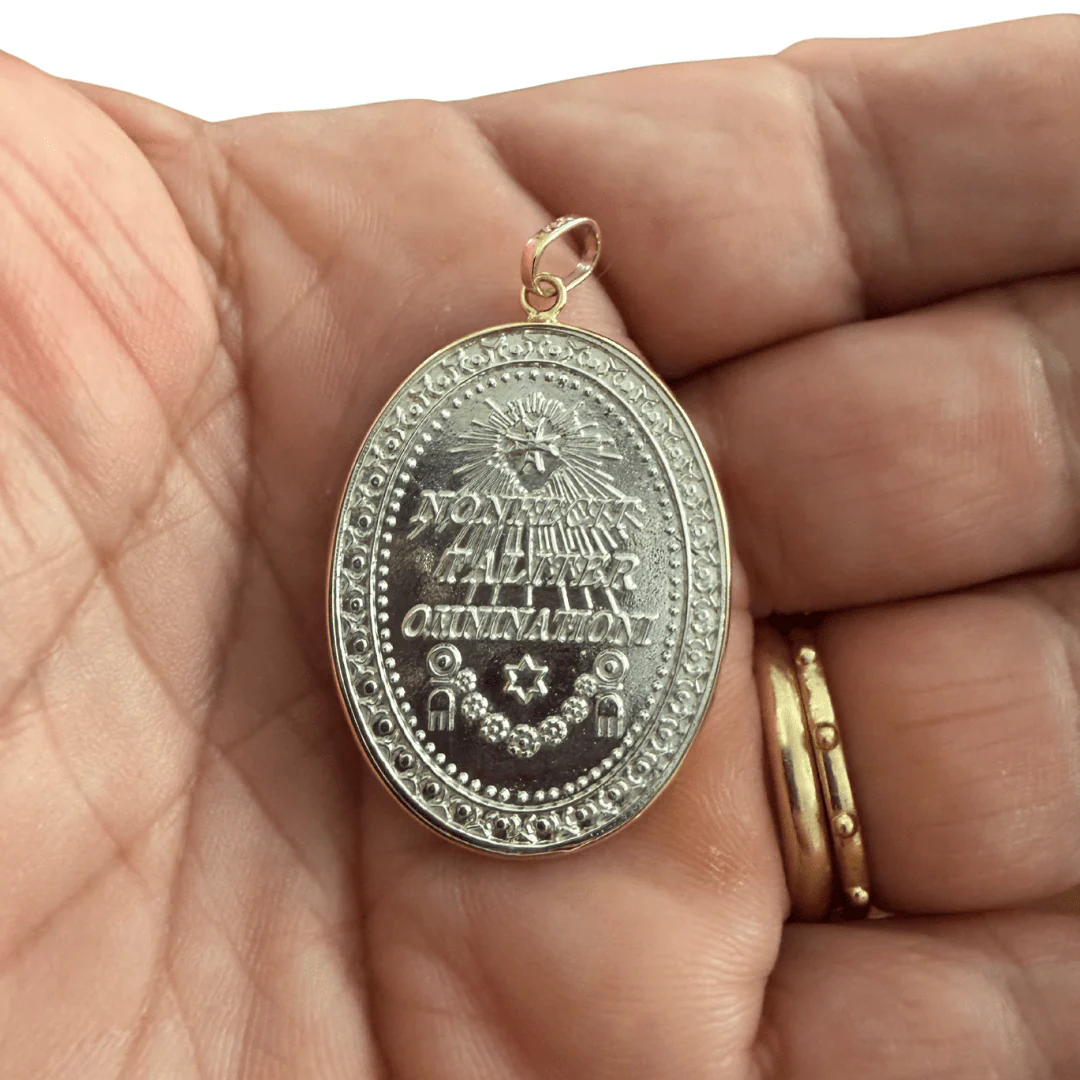 Sterling Silver Our Lady of Guadalupe Medal with 14k Gold Bezel — 1.2” × 1” - Image 5