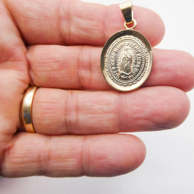 Sterling Silver Our Lady of Guadalupe Medal with 14k Gold Bezel — 0.9” × 0.8” - Image 4