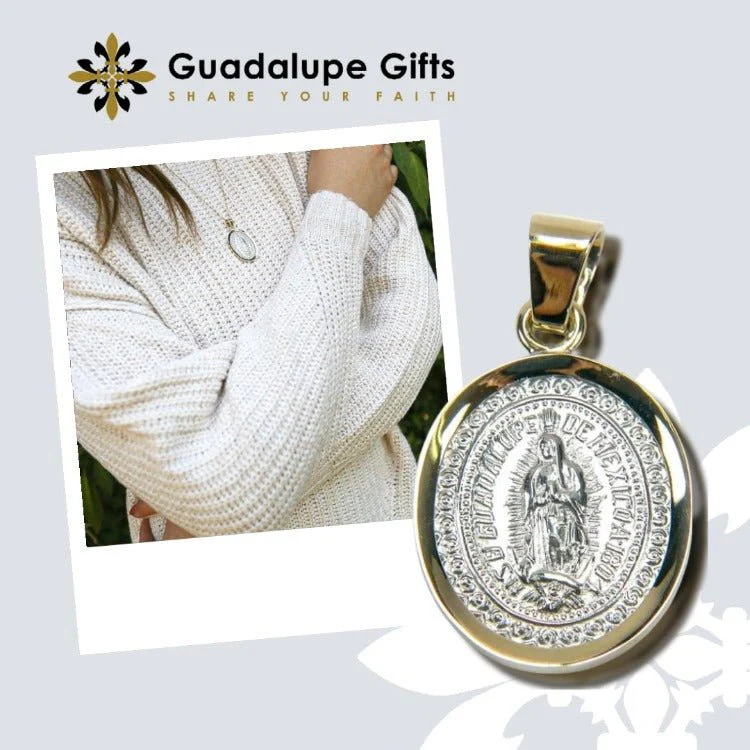 Sterling Silver Our Lady of Guadalupe Medal with 14k Gold Bezel — 0.9” × 0.8” - Image 8