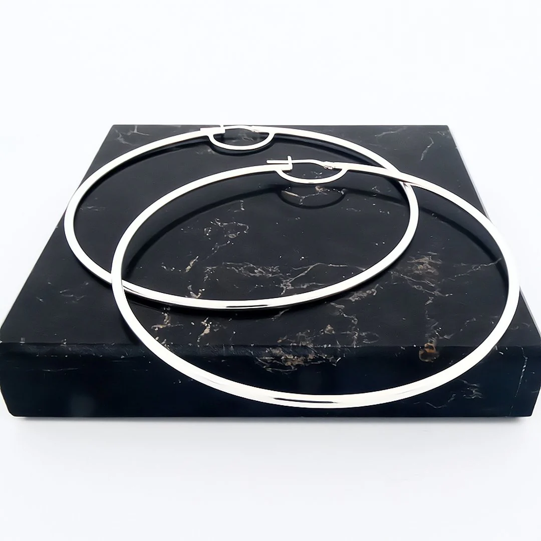 Silver Hoop Earrings 3-inch - Image 3