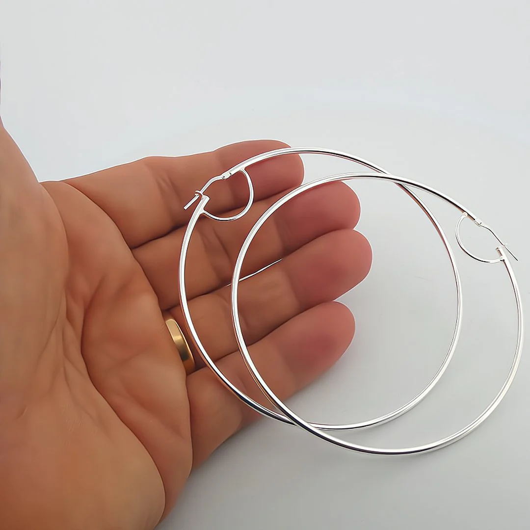 Silver Hoop Earrings 3-inch - Image 4