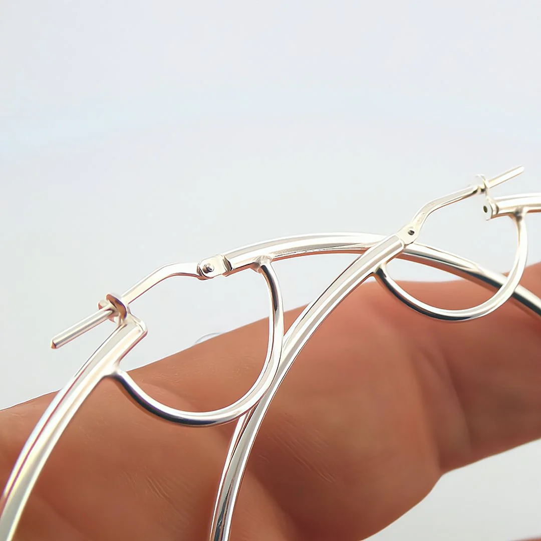 Silver Hoop Earrings 3-inch - Image 5