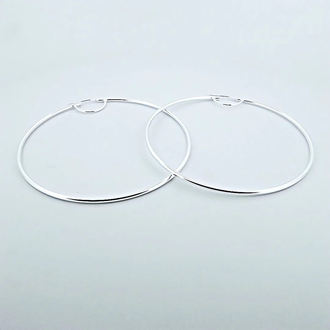Silver Hoop Earrings 3-inch - Image 6
