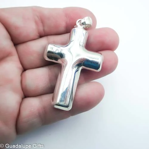 Silver Cross Pendant w/ Pressed Flowers 18-inch - Image 3