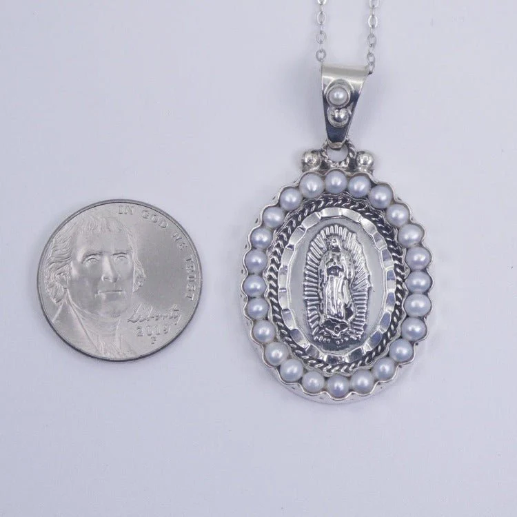 Sterling Silver Our Lady of Guadalupe Necklace with Pearls – 18” - Image 5