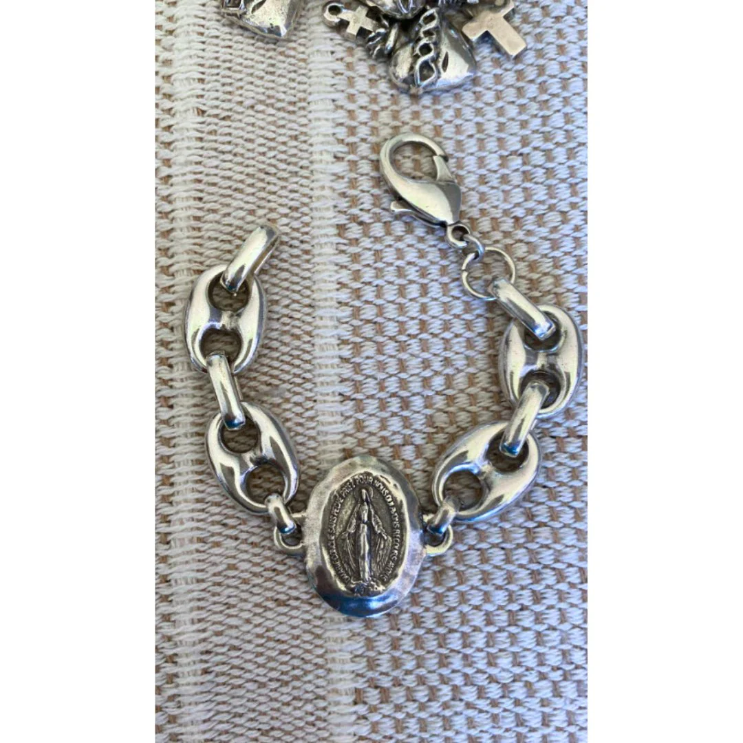 Silver-Plated Miraculous Medal Chain Bracelet-7-inch - Image 4