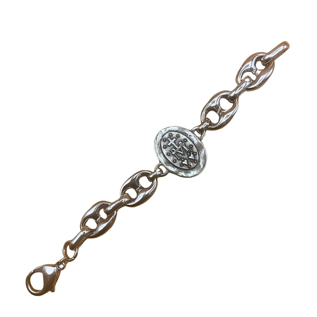 Silver-Plated Miraculous Medal Chain Bracelet-7-inch - Image 7