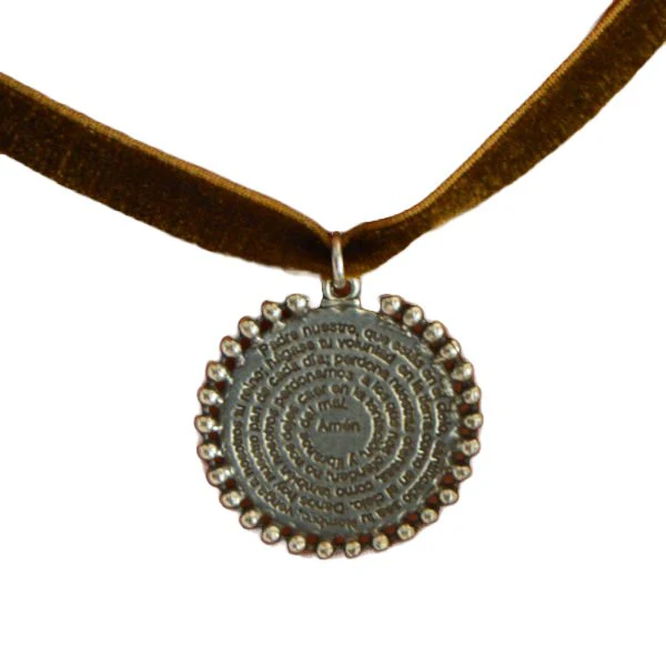 Silver-Plated Our Father Prayer Velvet Necklace 22-inch