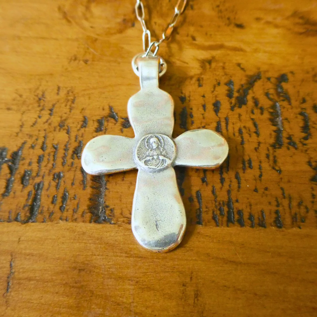 Silver-Plated Sacred Heart Cross Necklace 22-inch - Image 7
