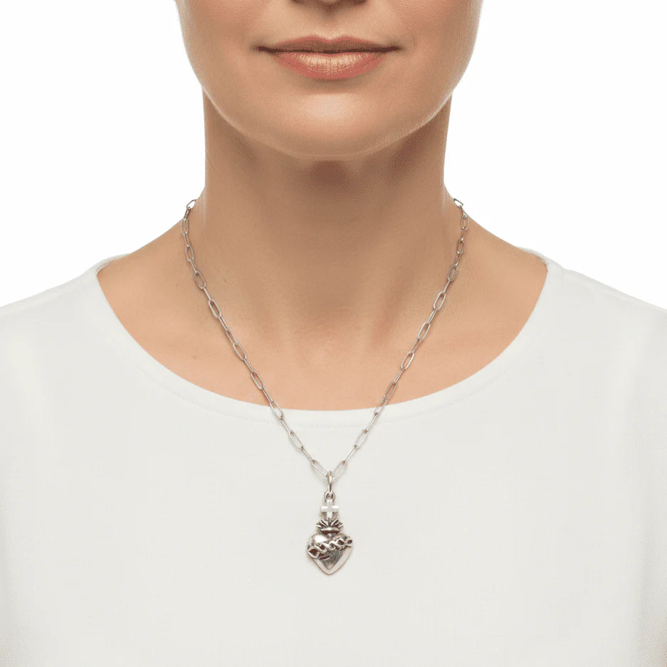 Silver-Plated Sacred Heart of Christ Necklace 22-inch - Image 3
