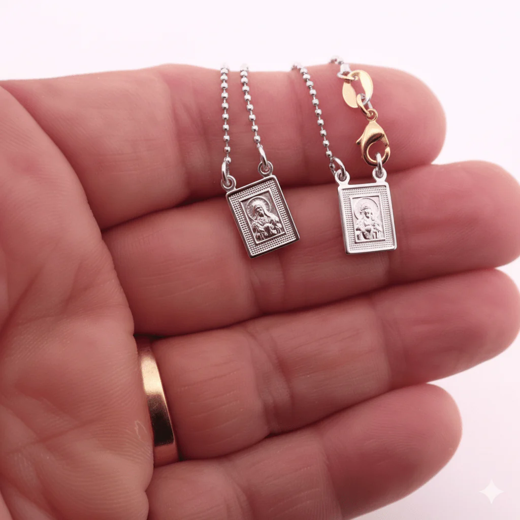 Silver-Plated Scapular Necklace for Kids — Our Lady of Mount Carmel (16") - Image 4