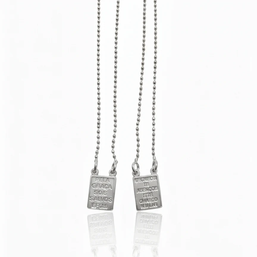 Silver-Plated Scapular Necklace – Dainty Double Pendant, No Clasp 24” - Image 4