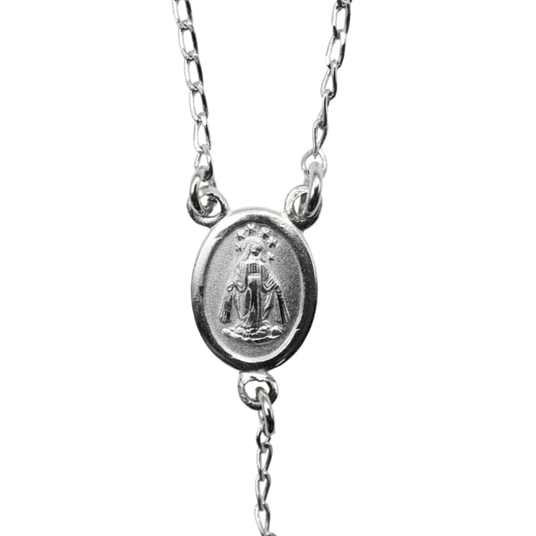 Silver Miraculous Medal Rosary Necklace 18-inch - Image 11